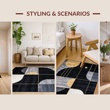 Ultra Soft Area Rug, Non Slip, Stain Resistant, Washable Area Rugs for Living Room, Bedroom, Luxurious Black and Gold Motif(Black)