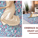 Ultra Soft Area Rug, Non Slip, Stain Resistant, Washable Area Rugs for Living Room, Bedroom, Vibrant Pastel Floral Motif(Blue)