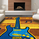Ultra Soft Area Rug, Non Slip, Stain Resistant, Washable Area Rugs for Living Room, Bedroom, Eclectic Vintage Guitar Motif(Brown)