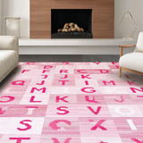 Ultra Soft Area Rug, Non Slip, Stain Resistant, Washable Area Rugs for Living Room, Bedroom, Delightful Pink Playful Alphabet Arrangement(Pink)