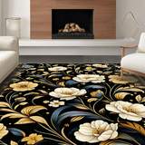 Ultra Soft Area Rug, Non Slip, Stain Resistant, Washable Area Rugs for Living Room, Bedroom, Contemporary Black and White Floral(Black)