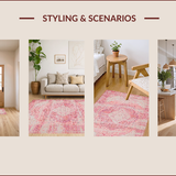 Ultra Soft Area Rug, Non Slip, Stain Resistant, Washable Area Rugs for Living Room, Bedroom, Whimsical Pastel Botanical Motif(Pink)