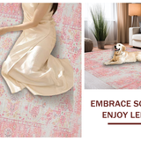 Ultra Soft Area Rug, Non Slip, Stain Resistant, Washable Area Rugs for Living Room, Bedroom, Elegant Vintage Floral Design(Pink)