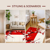 Ultra Soft Area Rug, Non Slip, Stain Resistant, Washable Area Rugs for Living Room, Bedroom, Chic Black and White Floral Design(Red)
