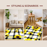 Ultra Soft Area Rug, Non Slip, Stain Resistant, Washable Area Rugs for Living Room, Bedroom, Rustic Floral Buffalo Check(Yellow)