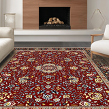 Ultra Soft Area Rug, Non Slip, Stain Resistant, Washable Area Rugs for Living Room, Bedroom, Transitional Warm Palette Leaf Design(Red)