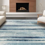 Ultra Soft Area Rug, Non Slip, Stain Resistant, Washable Area Rugs for Living Room, Bedroom, Coastal Breeze Abstract Carpet: Serene Grey-Blue Striped Design for Entryway(Blue)