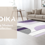 Ultra Soft Area Rug, Non Slip, Stain Resistant, Washable Area Rugs for Living Room, Bedroom, Chic Semicircle Gray Tones(Purple)