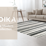 Ultra Soft Area Rug, Non Slip, Stain Resistant, Washable Area Rugs for Living Room, Bedroom, Bold Contrast Striped Rug, Non Slip Absorbent, Modern Layered Design(Black)