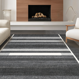 Ultra Soft Area Rug, Non Slip, Stain Resistant, Washable Area Rugs for Living Room, Bedroom, Chic Dual-Color Banded Floor Accent With Versatile Graphic Linear Motif(Gray)
