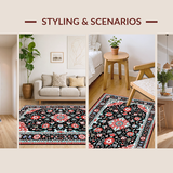 Ultra Soft Area Rug, Non Slip, Stain Resistant, Washable Area Rugs for Living Room, Bedroom, Whimsical Low-Pile Trellis Style(Black)