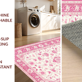 Ultra Soft Area Rug, Non Slip, Stain Resistant, Washable Area Rugs for Living Room, Bedroom, Delicate Pink Nature Inspired Design(White)