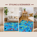 Ultra Soft Area Rug, Non Slip, Stain Resistant, Washable Area Rugs for Living Room, Bedroom, Vibrant Musical Harmony Theme(Blue)