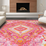 Ultra Soft Area Rug, Non Slip, Stain Resistant, Washable Area Rugs for Living Room, Bedroom, Rustic Textured Geometric Palette(Pink)