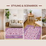 Ultra Soft Area Rug, Non Slip, Stain Resistant, Washable Area Rugs for Living Room, Bedroom, Serene Minimalist Botanical Outline(Pink)