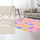 Ultra Soft Area Rug, Non Slip, Stain Resistant, Washable Area Rugs for Living Room, Bedroom, Lively Thematic Numbers and Animals Pattern(Pink)