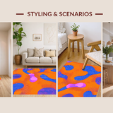 Ultra Soft Area Rug, Non Slip, Stain Resistant, Washable Area Rugs for Living Room, Bedroom, Psychedelic Colorful Wave Motif(Orange)