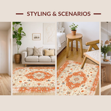 Ultra Soft Area Rug, Non Slip, Stain Resistant, Washable Area Rugs for Living Room, Bedroom, Whimsical Bright Medallion Flair(Orange)