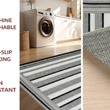 Ultra Soft Area Rug, Non Slip, Stain Resistant, Washable Area Rugs for Living Room, Bedroom, Reversible Laundry Room Mat Black White Striped Braided Patio Porch Rug(Black)