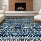 Ultra Soft Area Rug, Non Slip, Stain Resistant, Washable Area Rugs for Living Room, Bedroom, Contemporary Neutral Geometric Motif(Blue)