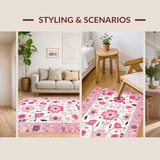 Ultra Soft Area Rug, Non Slip, Stain Resistant, Washable Area Rugs for Living Room, Bedroom, Elegant Light Blush Tiled Design(White)
