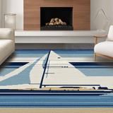 Ultra Soft Area Rug, Non Slip, Stain Resistant, Washable Area Rugs for Living Room, Bedroom, Contemporary Blue Nautical Vibe(Blue)