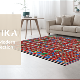 Ultra Soft Area Rug, Non Slip, Stain Resistant, Washable Area Rugs for Living Room, Bedroom, Colorful Town Life Educational Design(Red)