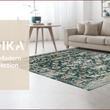 Ultra Soft Area Rug, Non Slip, Stain Resistant, Washable Area Rugs for Living Room, Bedroom, Rustic Oriental Green Tiled Motif(Green)