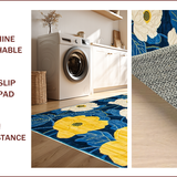 Ultra Soft Area Rug, Non Slip, Stain Resistant, Washable Area Rugs for Living Room, Bedroom, Chrysanthemum Floral Modern Aesthetic(Blue)