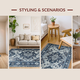 Ultra Soft Area Rug, Non Slip, Stain Resistant, Washable Area Rugs for Living Room, Bedroom, Navy Geometric Boho Elegance(Blue)