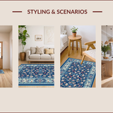 Ultra Soft Area Rug, Non Slip, Stain Resistant, Washable Area Rugs for Living Room, Bedroom, Retro Floral Bedroom Area Rug Machine Washable(Blue)