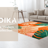 Ultra Soft Area Rug, Non Slip, Stain Resistant, Washable Area Rugs for Living Room, Bedroom, Elegant Geometric Leaf Arrangement(Orange)