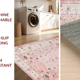 Ultra Soft Area Rug, Non Slip, Stain Resistant, Washable Area Rugs for Living Room, Bedroom, Bright Floral Harmony Composition(Pink)
