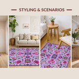 Ultra Soft Area Rug, Non Slip, Stain Resistant, Washable Area Rugs for Living Room, Bedroom, Elegant Shag Floral Motif(Purple)