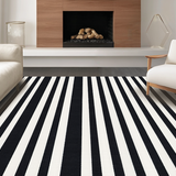 Ultra Soft Area Rug, Non Slip, Stain Resistant, Washable Area Rugs for Living Room, Bedroom, Stylish Black and White Stripe Area Rug with Classic Retro Lattice Motif(Black)