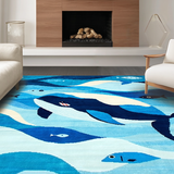 Ultra Soft Area Rug, Non Slip, Stain Resistant, Washable Area Rugs for Living Room, Bedroom, Kid-Friendly Fun Animal Imagery(Blue)