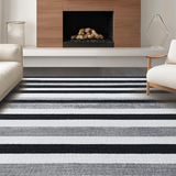 Ultra Soft Area Rug, Non Slip, Stain Resistant, Washable Area Rugs for Living Room, Bedroom, Monochrome Harmony Geometric Striped Carpet Washable Reversible Decor(Black)