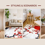 Ultra Soft Area Rug, Non Slip, Stain Resistant, Washable Area Rugs for Living Room, Bedroom, Japanese Floral Watercolor Aesthetic(Red)