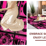 Ultra Soft Area Rug, Non Slip, Stain Resistant, Washable Area Rugs for Living Room, Bedroom, Playful 80s Audio Design(Pink)