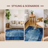 Ultra Soft Area Rug, Non Slip, Stain Resistant, Washable Area Rugs for Living Room, Bedroom, Transitional Coastal Wave Design(Blue)