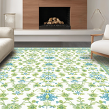 Ultra Soft Area Rug, Non Slip, Stain Resistant, Washable Area Rugs for Living Room, Bedroom, Elegant Soft Green Patterned Flourish(White)
