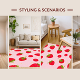Ultra Soft Area Rug, Non Slip, Stain Resistant, Washable Area Rugs for Living Room, Bedroom, Playful Pink Strawberry Aesthetic(Pink)