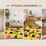 Ultra Soft Area Rug, Non Slip, Stain Resistant, Washable Area Rugs for Living Room, Bedroom, Bold Graphic Black Cat Print(Yellow)