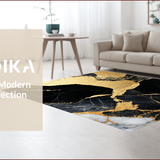 Ultra Soft Area Rug, Non Slip, Stain Resistant, Washable Area Rugs for Living Room, Bedroom, Contemporary Black Gold Dining Room Plush Rug(Black)