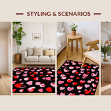 Ultra Soft Area Rug, Non Slip, Stain Resistant, Washable Area Rugs for Living Room, Bedroom, Cute Black Cat Whimsical Print(Red)