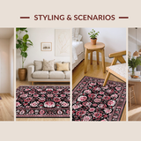 Ultra Soft Area Rug, Non Slip, Stain Resistant, Washable Area Rugs for Living Room, Bedroom, Elegant Black Floral Motif(Black)