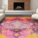 Ultra Soft Area Rug, Non Slip, Stain Resistant, Washable Area Rugs for Living Room, Bedroom, Rustic Textured Vintage Aesthetic(Pink)