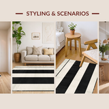 Ultra Soft Area Rug, Non Slip, Stain Resistant, Washable Area Rugs for Living Room, Bedroom, Contrasting Parallel Line Design Washable Handcrafted Farmhouse Rug(Black)