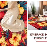 Ultra Soft Area Rug, Non Slip, Stain Resistant, Washable Area Rugs for Living Room, Bedroom, Chic Exotic Blooming Design(Red)
