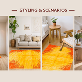 Ultra Soft Area Rug, Non Slip, Stain Resistant, Washable Area Rugs for Living Room, Bedroom, Radiant Colorful Sun Illustration(Yellow)